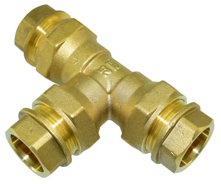 Liitin T-haara 26 mm muoviputkille messinki