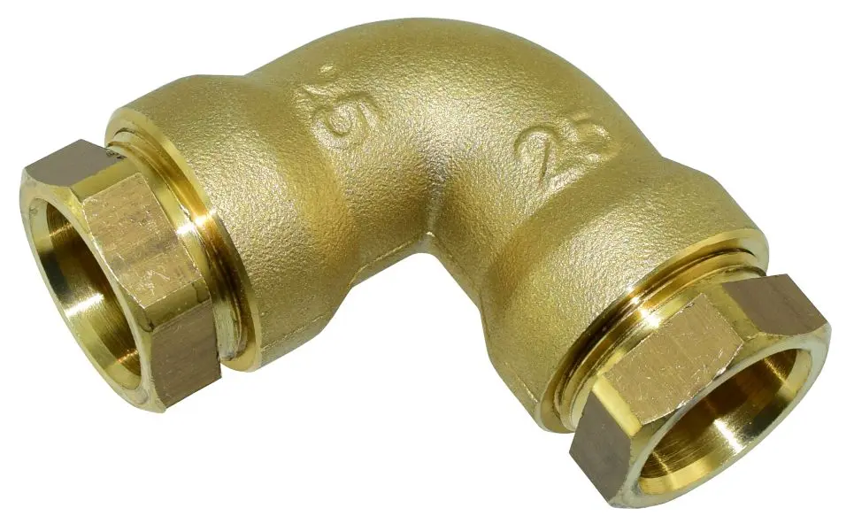 Liitin kulma 90° 25 mm muoviputkelle messinki