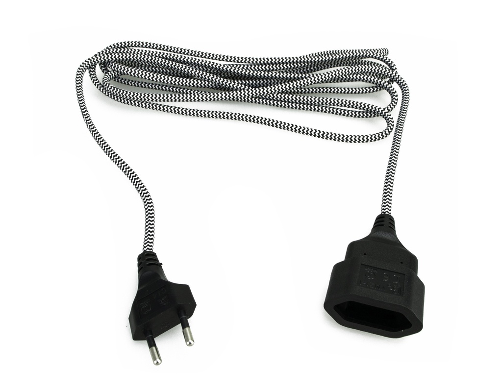 Jatkojohto 1-osainen 3 m euro kangaspäällysteinen musta/harmaa