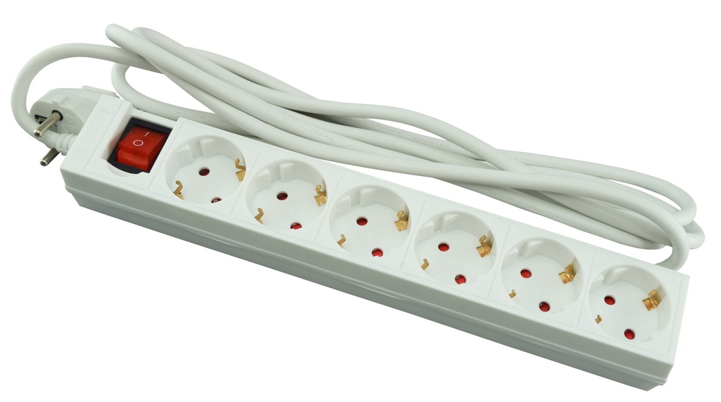 Jatkojohto 6-osainen 3 m maadoitettu valokytkimellä