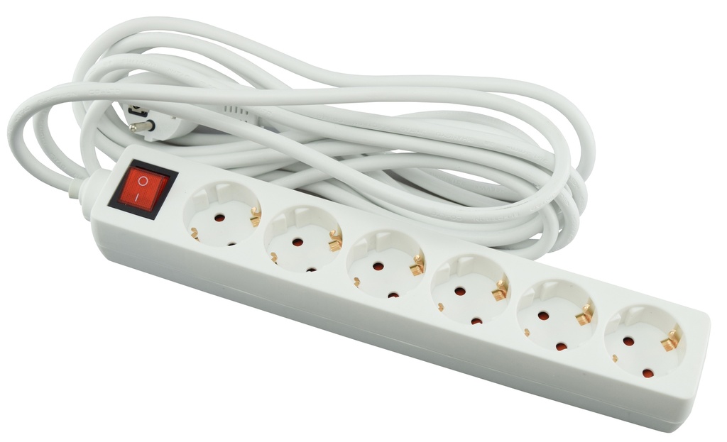 Jatkojohto 6-osainen 5 m maadoitettu valokytkimellä