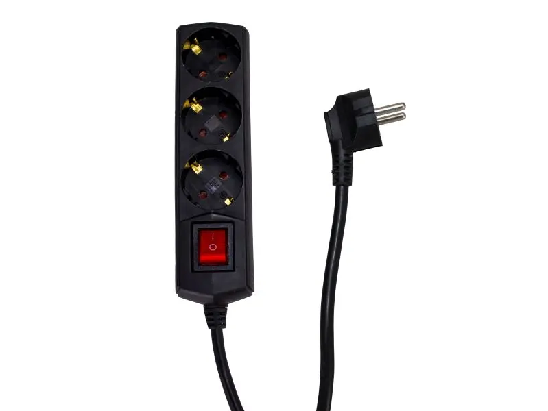 Jatkojohto 3-osainen 3 m musta valokytkimellä