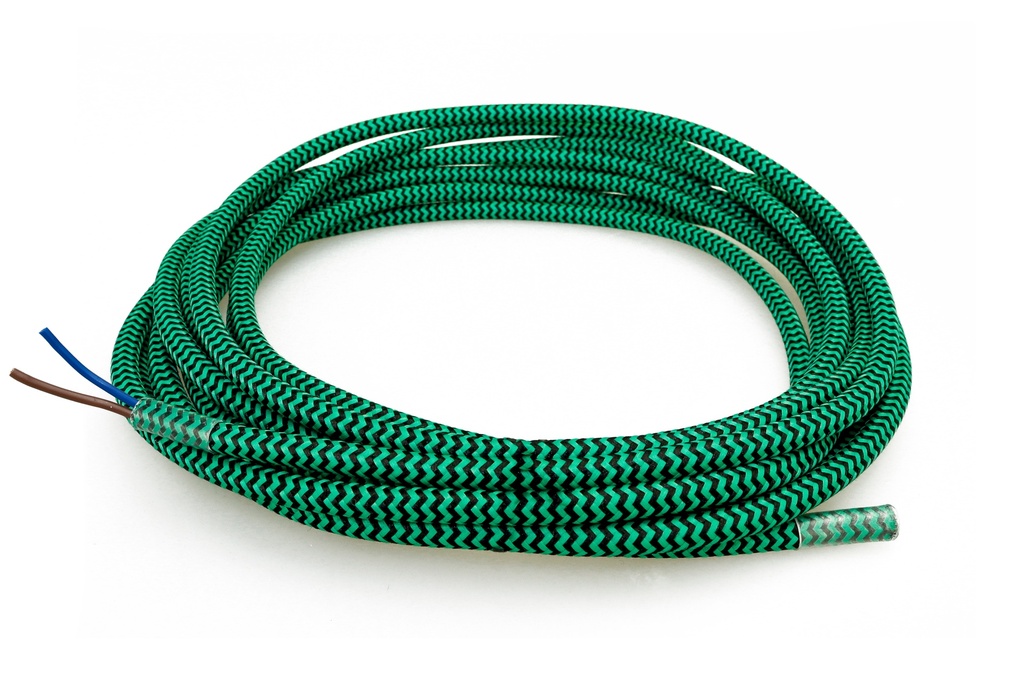 Asennuskaapeli kangaspäällysteinen 2x0.75 5 m vihreä/musta