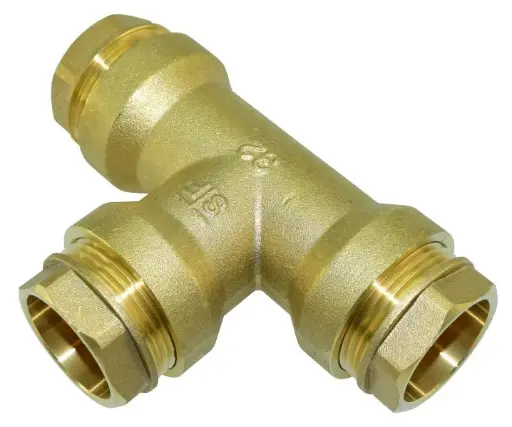 [5207] Liitin T-haara 32 mm muoviputkille messinki