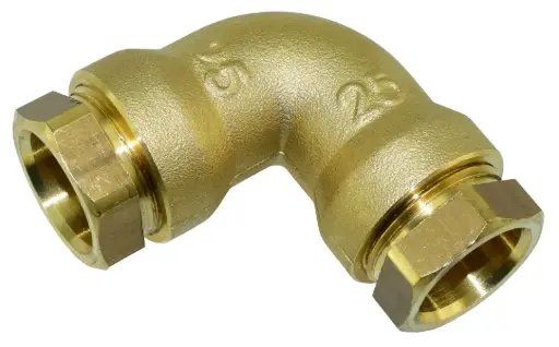 [5216] Liitin kulma 90° 25 mm muoviputkelle messinki