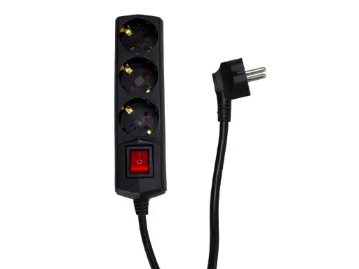 [28315] Jatkojohto 3-osainen 1,5 m maadoitettu musta valokytkimellä