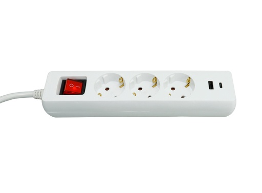 [29315] Jatkojohto 3-osainen 1,5 m USB-A+C valokytkimellä