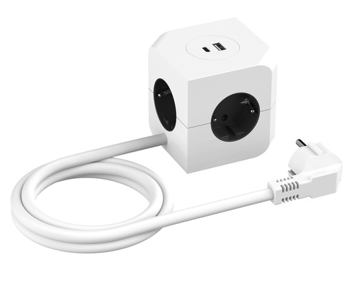 [29745] Jatkojohto 4-osainen 1,4 m USB-A+C valokytkimellä kuutio