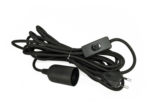 [99410] Välikytkinjohto E27 musta 1,5m+3,5m kangaspäällysteinen