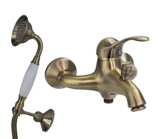 [370262] Seinäsekoittaja RETRO antiikkimessinki sis. letku, kahva ja kannatin